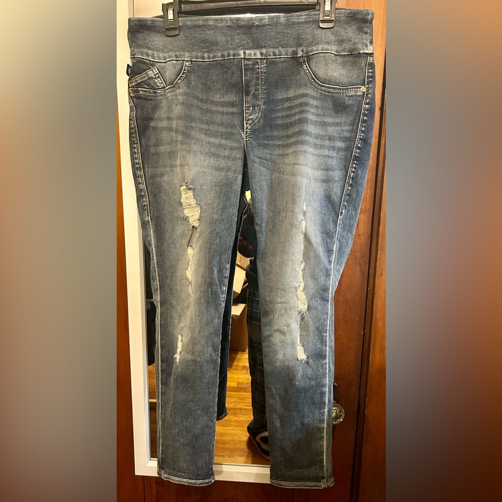 EUC Rock & Republic Denim Rx Fever Pull on Jeggings sz 14 Distressed
